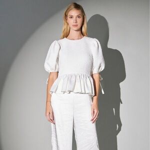 English Factory White Textured Peplum Blouse